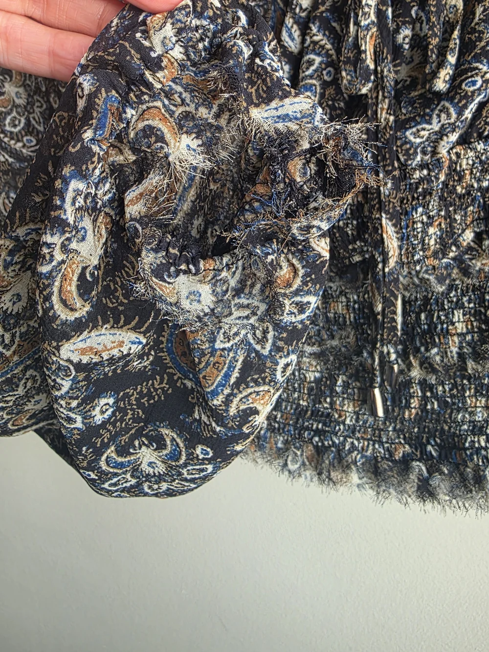 Free People Lolita Black Paisley Smocked Crop Blouse Top S Like New